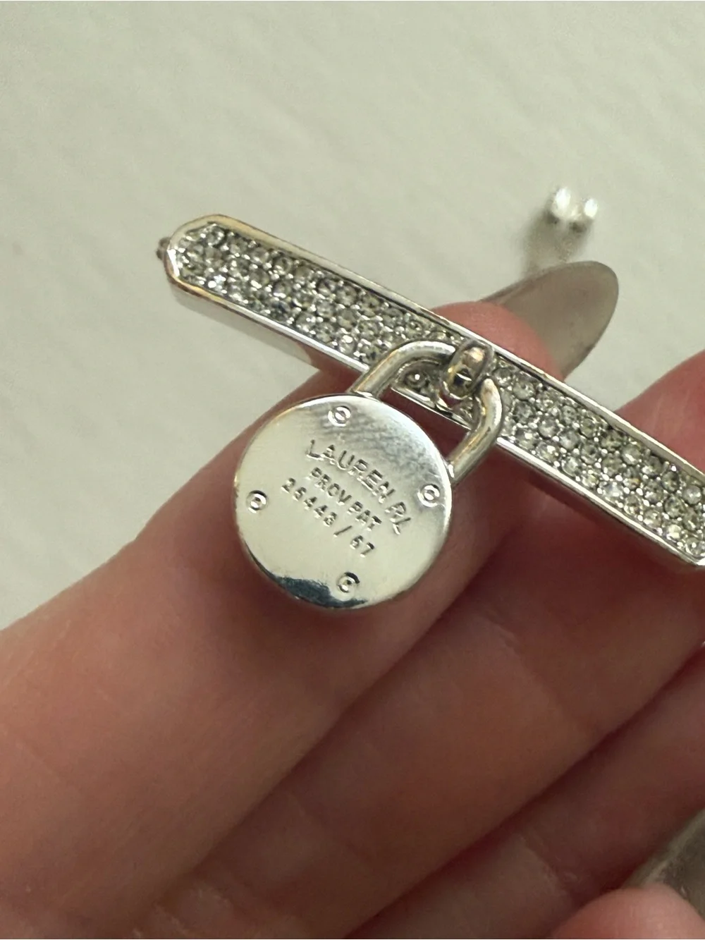 Lauren Ralph Lauren Crystal Pavé Padlock Adjustable Bolo Bracelet Silver Tone